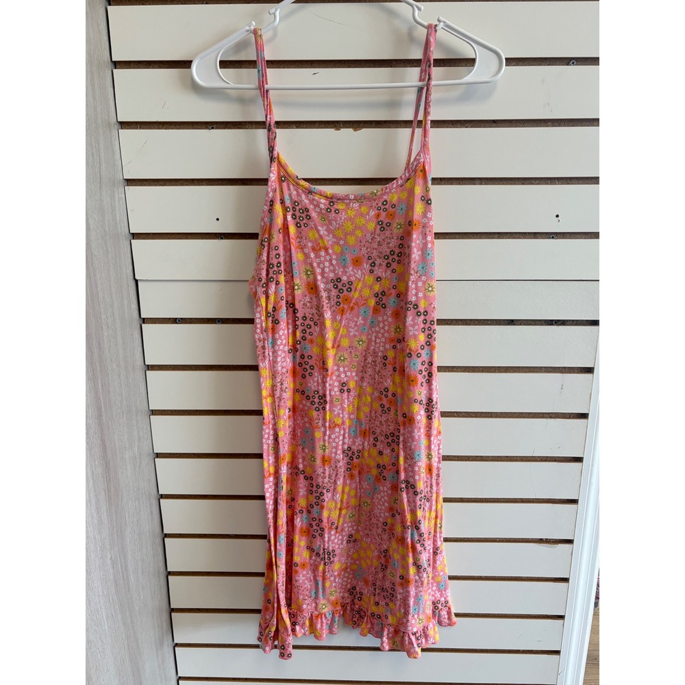 Posh Peanut Pink Floral Bamboo Viscose Ruffle Slip Dress Womens Medium
